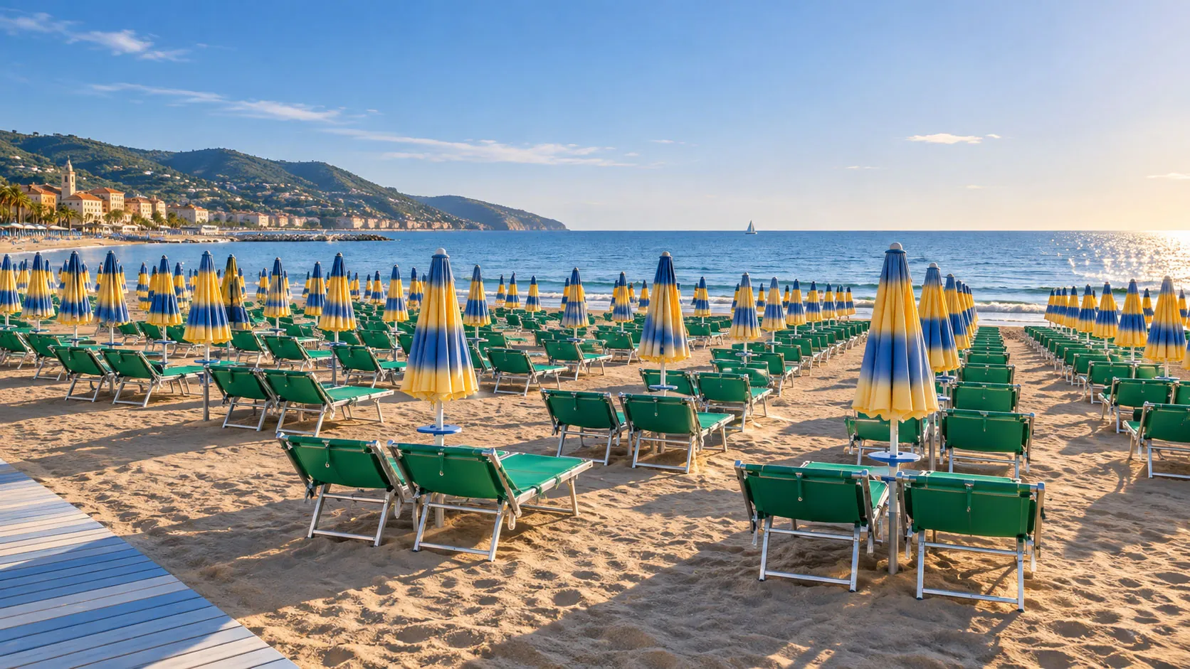 La spiaggia dei Bagni Giardino sul Golfo Dianese, convenzionata con l'Hotel Sole Mare